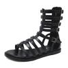 Fashion Back Zipper High Top Comfortable Summer Women's Sandals Peep Toed Narrow Band Hollow Out Roman Cool Boots Flat Shoe