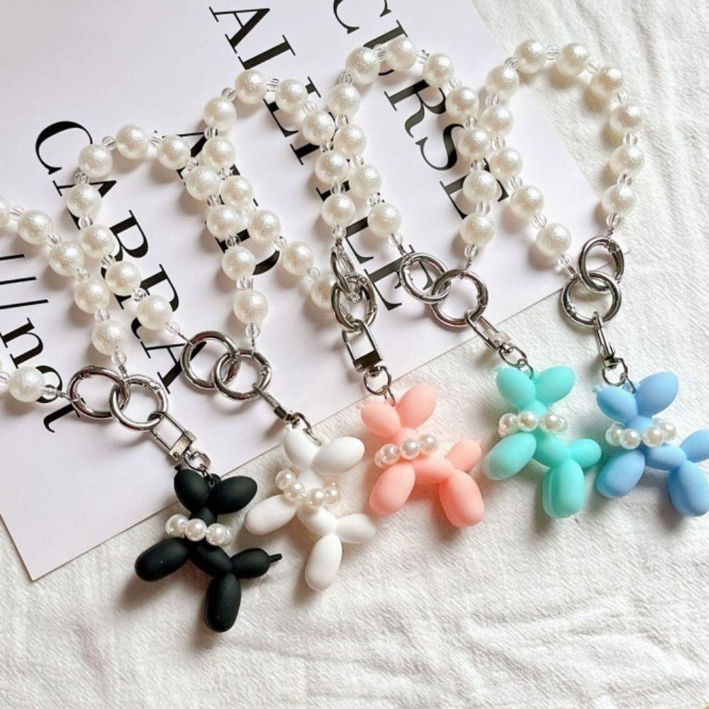 

Beads Phone Chain Balloon Puppy Keychain Acrylic Pearl Chain Pendant Cartoon Puppy Pendant Gift помаранчевий