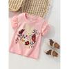Summer New Style Girls' Short-Sleeved T-Shirt for Young Children, Round Neck, Pink Rabbit Flutter-Sleeve Top, Stylish Little Girl's T-Shirt Size 8