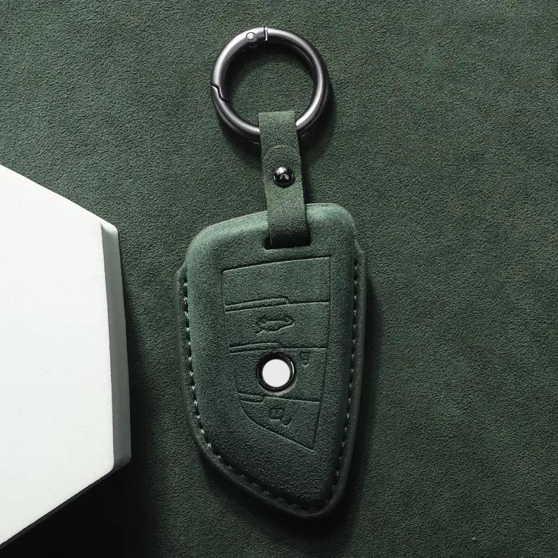 Suede Faux Leather Car Key Case Cover For BMW X1 X3 X5 X6 X7 1 3 5 6 7 Series G20 G30 G11 F15 F16 F20 G01 G02 Keychain Protector