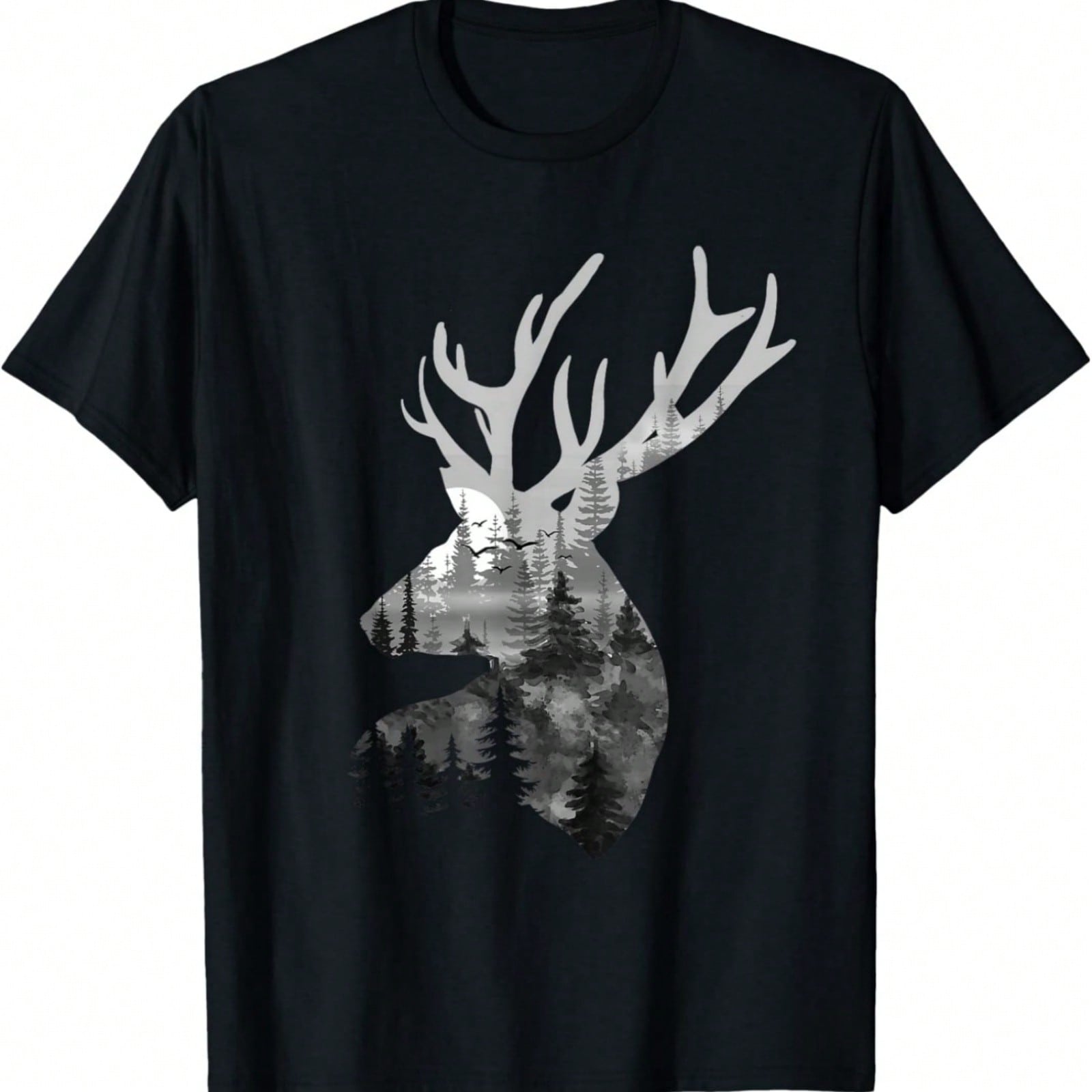 Silhouette Buck Deer Artwork - Forest Wildlife Animal Lover T-Shirt S