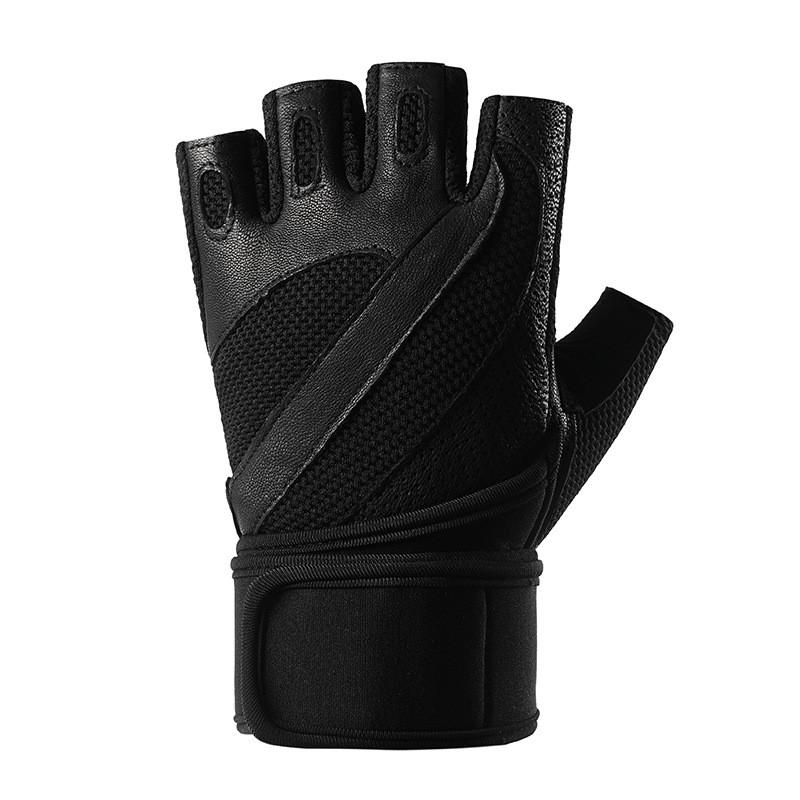 Mens Half-Finger Gym Gloves Weightlifting Cycling Training Anti-Slip Breathable Goat Leather Workout Protection