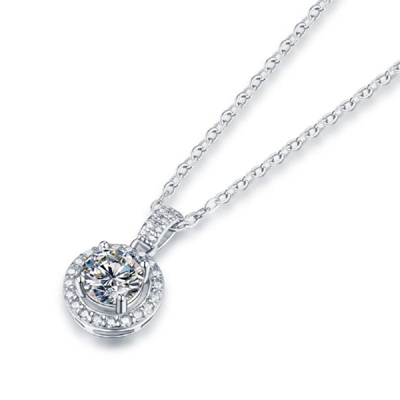 Sterling Moissanite Disc Pendant Necklace Women Short Chain Minimalist Geometric Jewelry