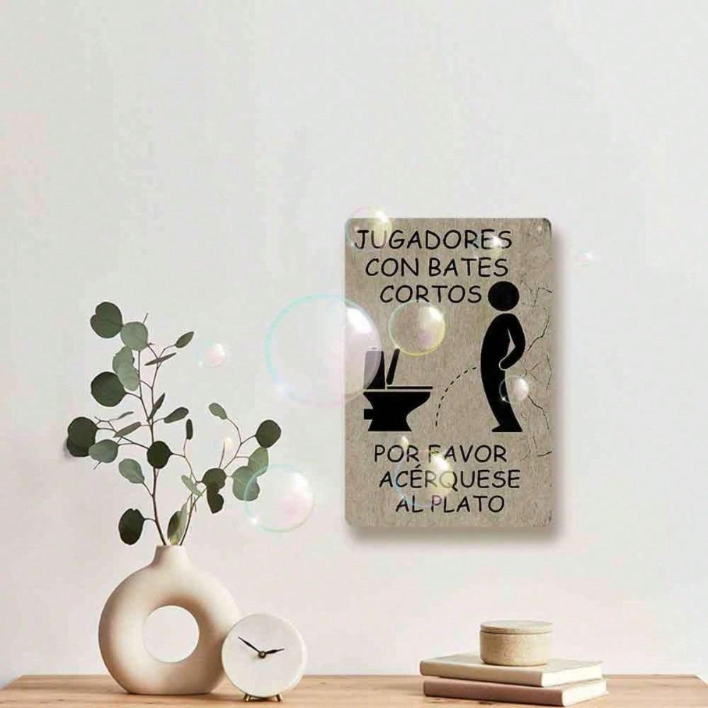 Vintage Spanish Tin Sign Toilet Reminder, 2D Flat Metal Wall Art, Retro Bathroom Decor for Home Bedroom Dining Room