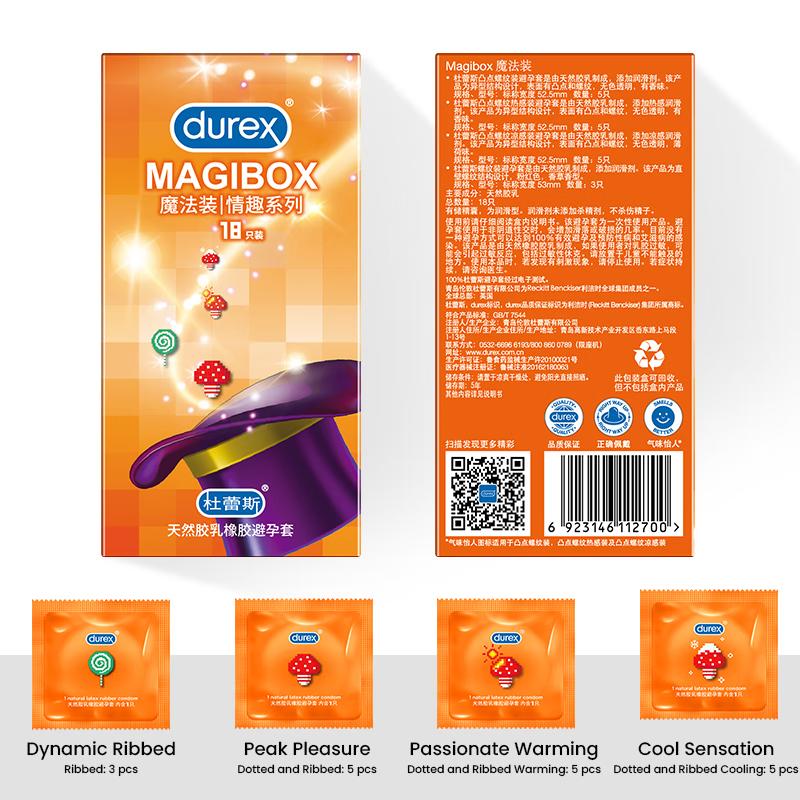 Durex Magibox Fun Series Condoms of 18pcs(5xDotted & Ribbed+5xDotted & Ribbed Warming+5xDotted & Ribbed Cooling+3xRibbed Condoms)