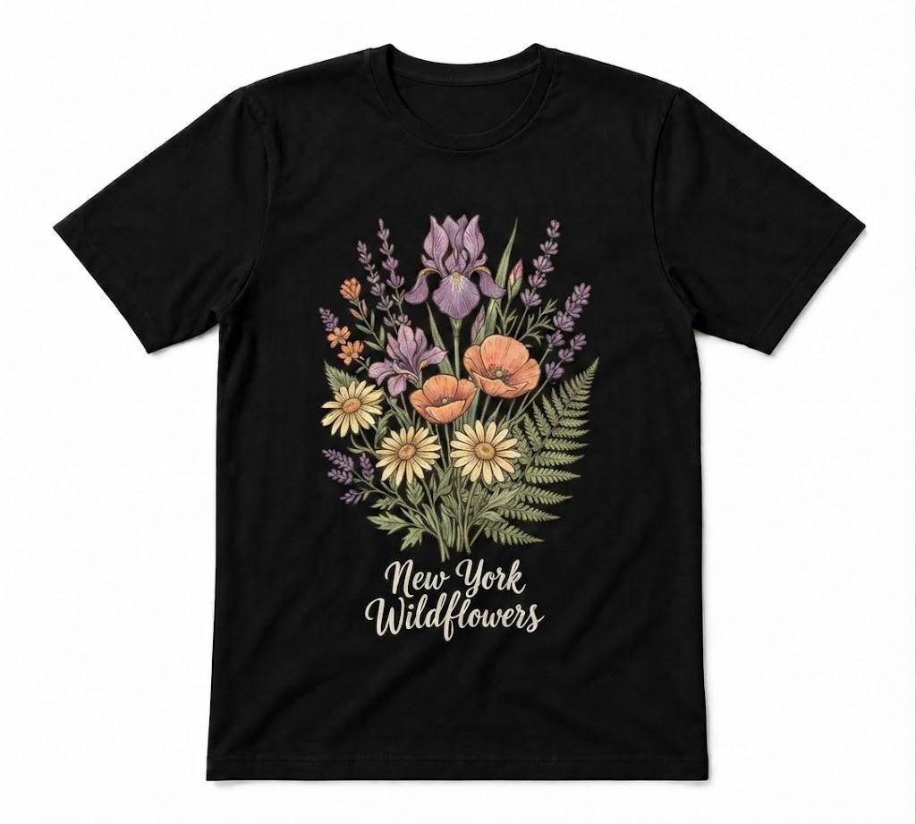 New York Wildflowers Wild Lover New York State Graphic Tee Black T-shirt