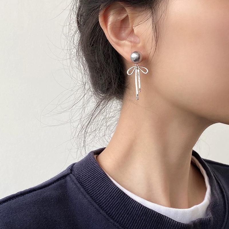 Red Zircon Bow Drop Earrings for Women Sweet Metal Ribbon Dangle Earring Fashion Charm Party Jewelry