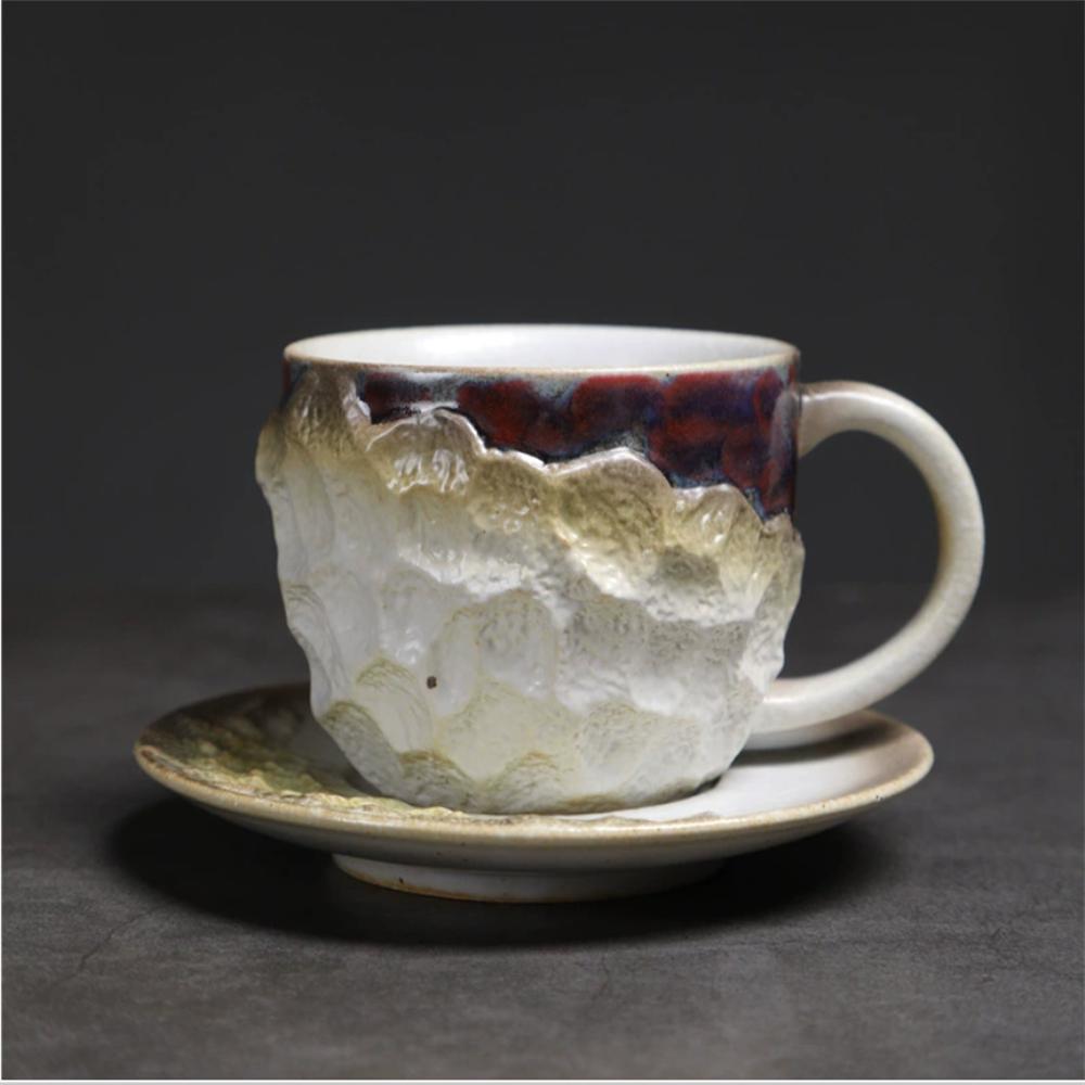 1X Japanese Style Creative Retro Ceramic Coffee Cup Mugs Saucer Set Tea Coarse Coffee Milk Cups Mug