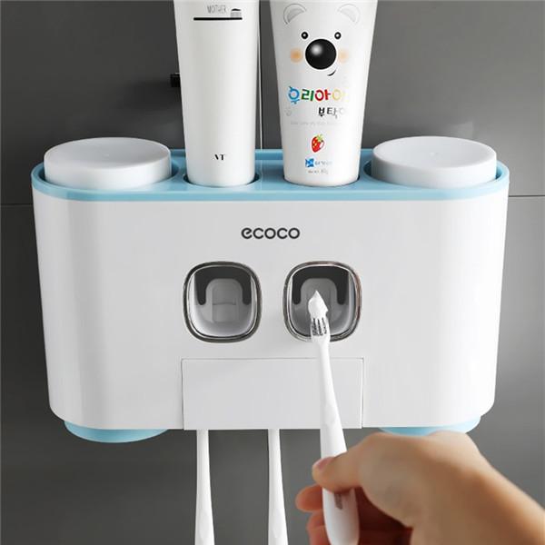 Toothbrush Holder Wall Mounted Automatic Toothpaste Dispenser Magnetic Toothpaste Squeezer Whit 4 Cup