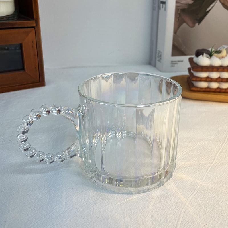 Inel mic cu bule, cu mâner, ceașcă de sticlă, ceașcă de cafea de uz casnic în stil european, ceașcă de apă de chihlimbar, colorată, transparentă, pentru cadou prieten