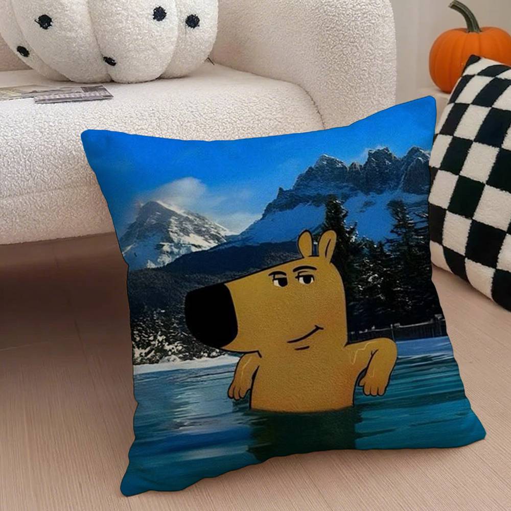 C-Chill Guy Pillow Case Anti-Dustmite Pillowcase Invisible Zipper Silky Short Plush Sofa Cushion Cover