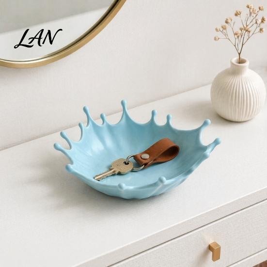Decorative Catchall Tray 3D Printed Jewelry for Rings Earrings Bracelets, Ocean Splash Boho Home Decor Trinket Dish, Desktop Organizer Vanity Coastal