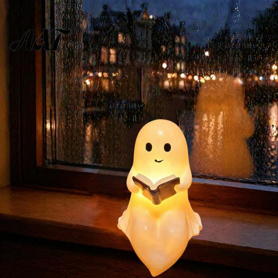 Cozy Halloween Atmosphere Light Hanging Ghost Night Resin Figurine, Vintage Farmhouse Glowing Tabletop Ornament, Country Style Display Warm