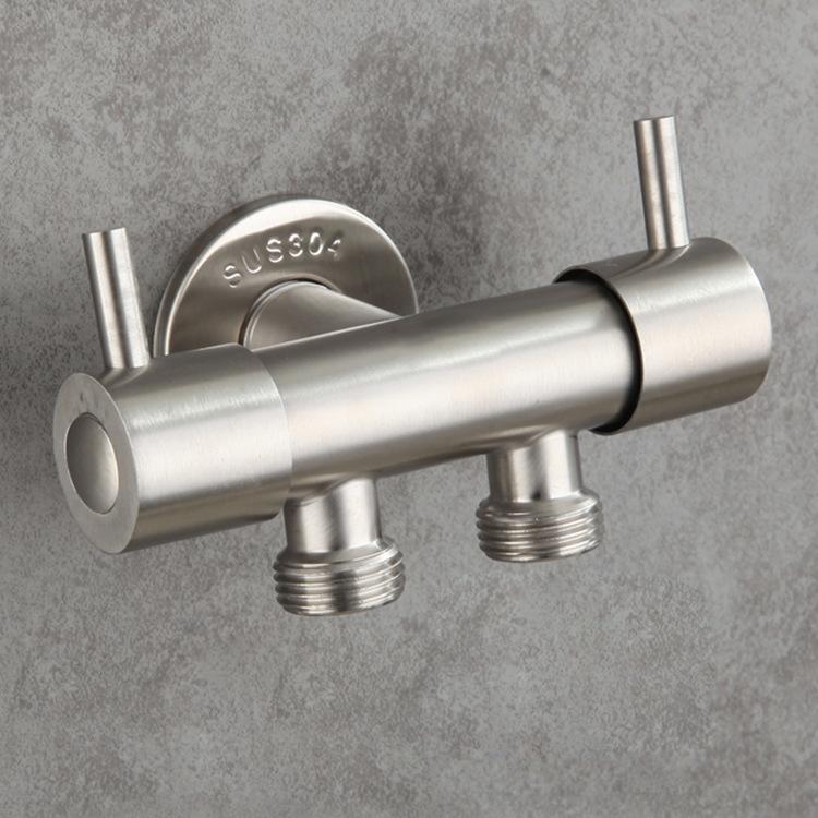 1Pc  Stainless Steel One In Two Out Double Handle Double Control Single Cold Spray Gun Faucet, Washing Machine Quick Open Nozzle Faucet