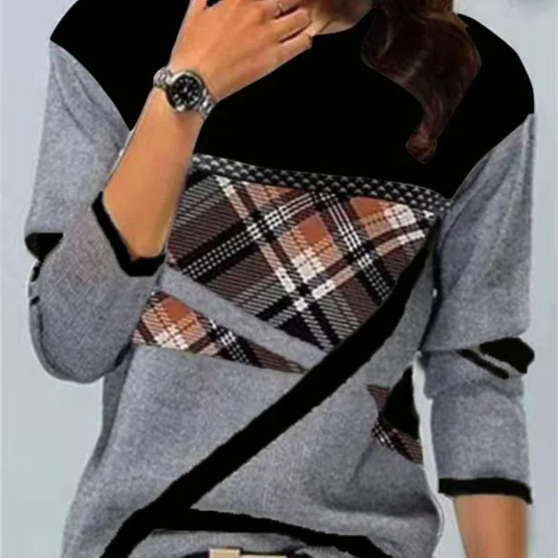 Dámská trička Trička s 3D geometrickým kontrastním potiskem Dámské Volný Dlouhý rukáv Elegantní Harajuku trička s výstřihem do O Dáma Podzim Zima