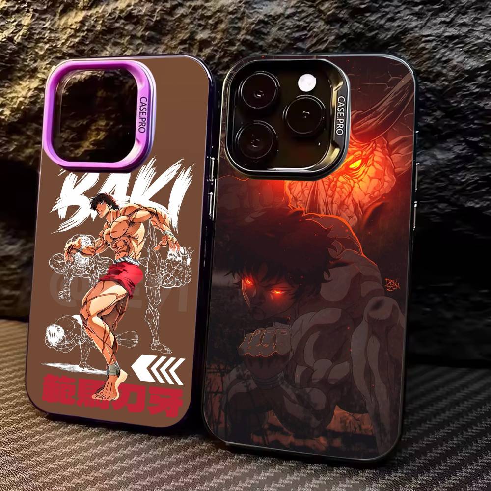 Anime B-Baki Hanma Phone Case For iPhone17,16,15,14,13,12,11 Plus,Pro Max Colored Silver Plated Inside Cover
