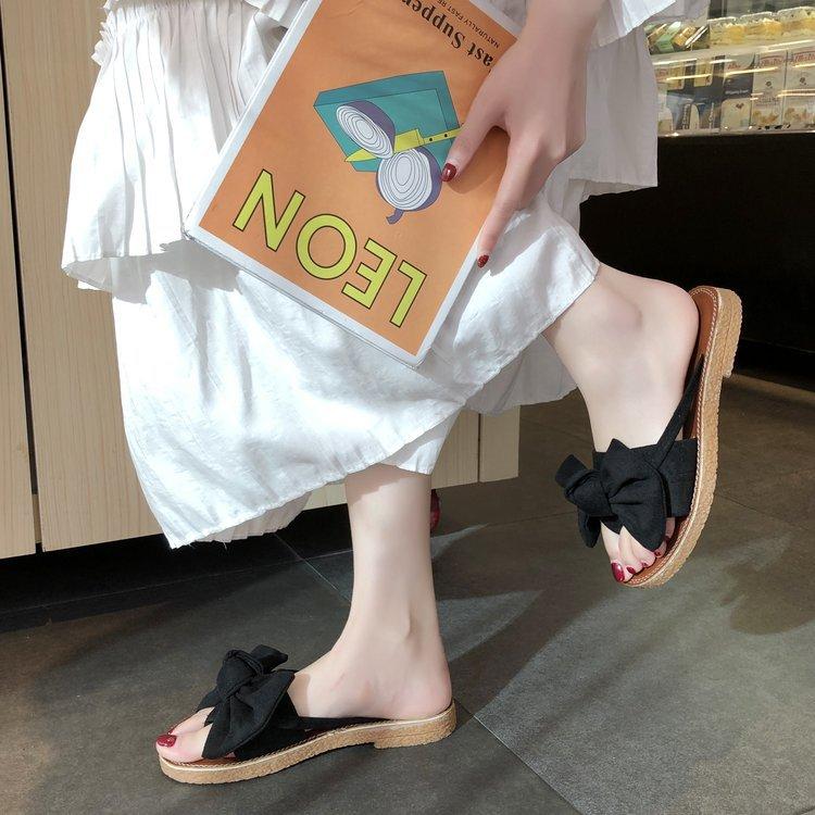 Slippers Women's Summer New Korean Version Flat Heel Fashion Outer Wear Bow Toe Cool Slippers