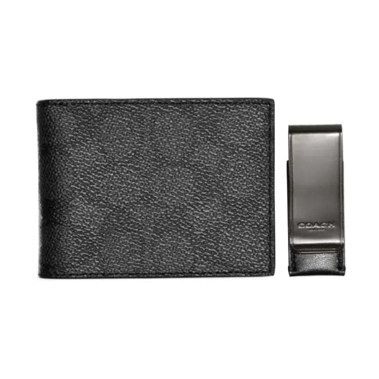 New COACH Boxed PVC Wallet Set And Wallet Mini Men's Black CE441-MI5
