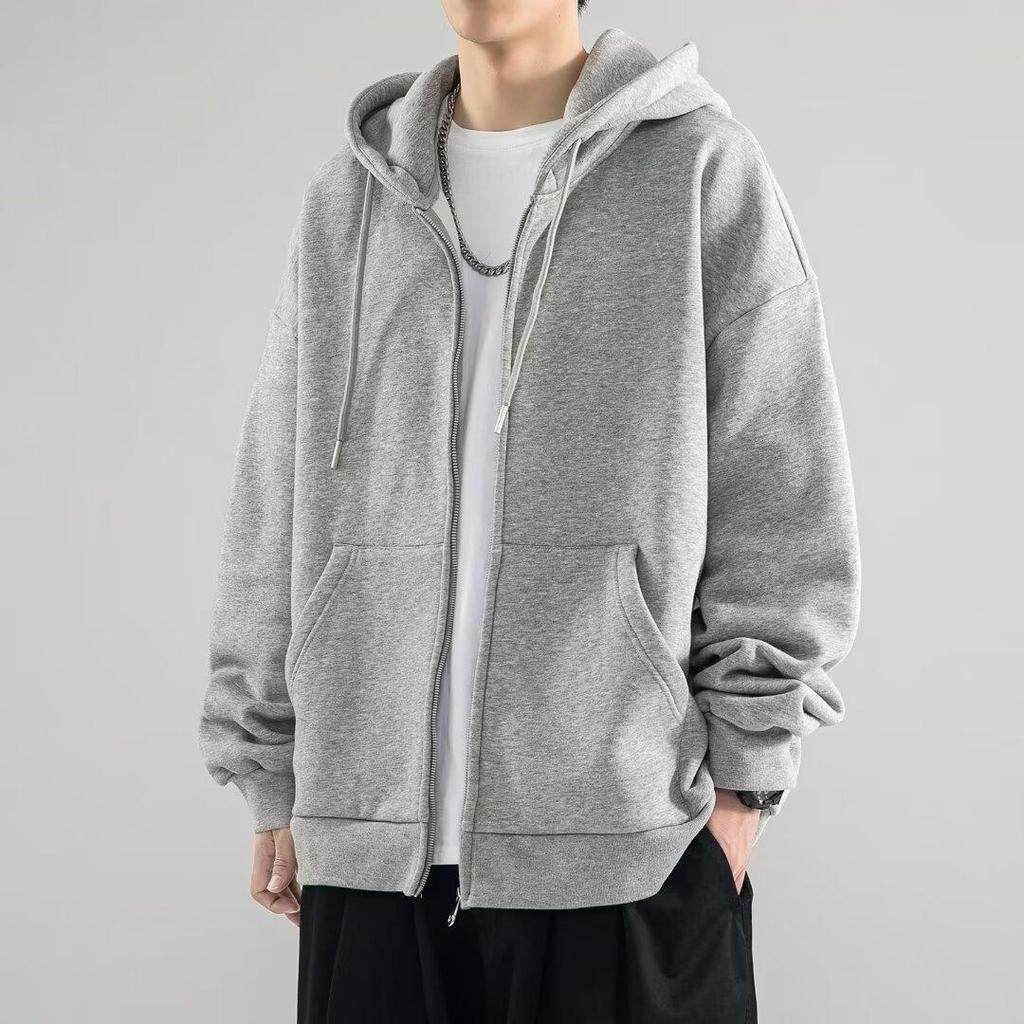 Men's Versatile Zip-Up Hooded Cardigan Jacket - Loose Fit, Solid Color, Plus Size, for Spring & Autumn Casual Wear