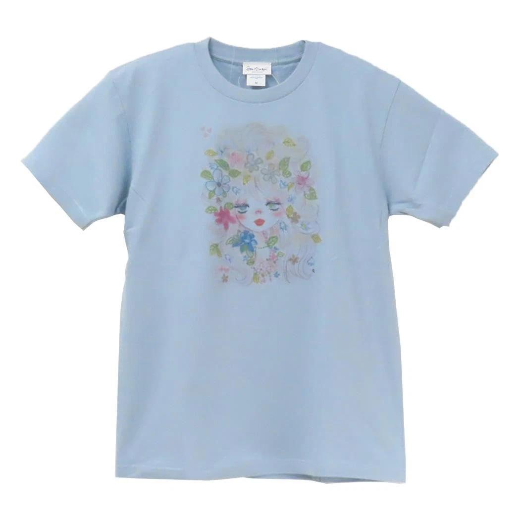 Watanabe ADO MIZUMORI T-shirt, Flower Face, Blue, Size M S