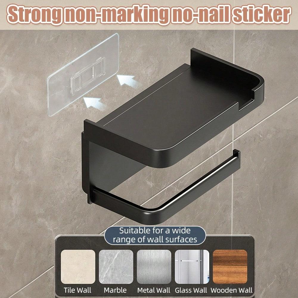 Wall-Mounted Toilet Paper Storage Rack Punch-Free Adhesive Tissue Box Mobile Phone Holder Dual-Purpose Organizer For Bathroom