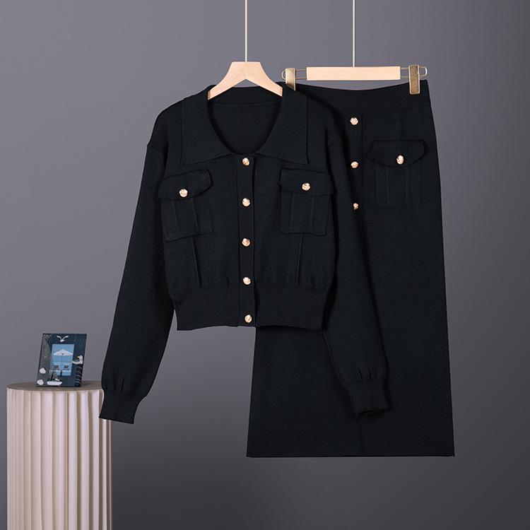 Französischer Revers kleiner duftender Stil Set Herbst und Winter Pullover Damen Strickjacke Oberteil Gestrickter schmaler Rock zweiteiliges Set
