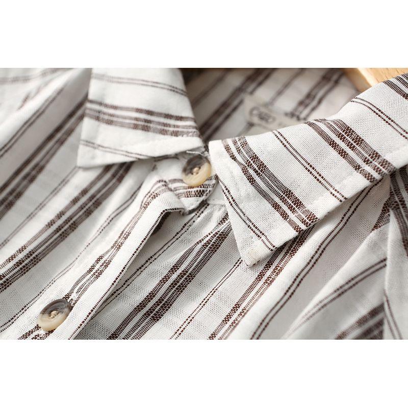 Export Export Loose and Simple Vertical Striped Cotton Silk Shirt Long Sleeves Batwing Artificial Cotton Shirt Plus Size Women's Clothing