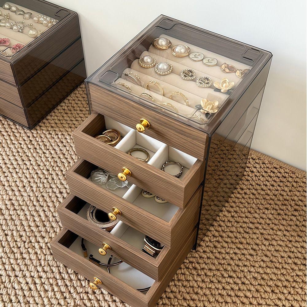 Large Capacity Wooden Walnut Grain Jewelry Box Necklace Display Storage Boxes Counter Show Case