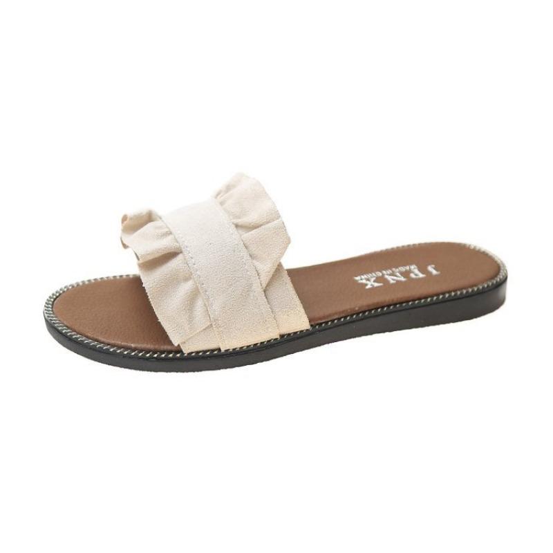 Spring and summer new lace one-word slippers flat heel casual women's sandals women's shoes student flat beach shoes