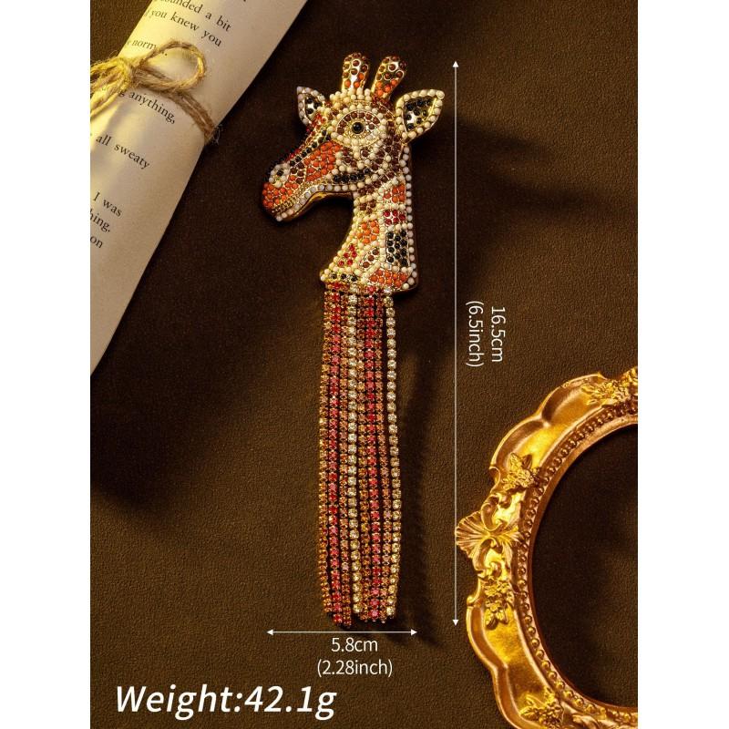 Vintage Giraffe Tassel Earrings Light Luxury Style Full Of Diamonds