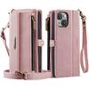 For iPhone 15 Case CASEME C39 RFID Blocking Zipper Wallet Stand Leather Cover with Strap