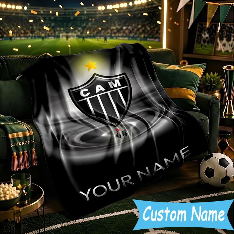Custom Name Atletico Mineiro Flannel Blanket, Use for Birthday/Holiday Gift, Soft Blanket for Sofa/Bed/Camping/Office, Home Decor