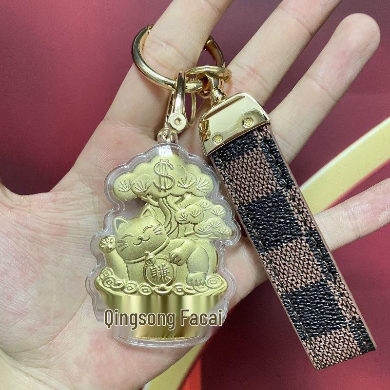 

Золотая подвеска КТ Кэт, счастливый зеленый сосновый мешок, шнурок для телефона, брелок из золота 999 пробы, подарок