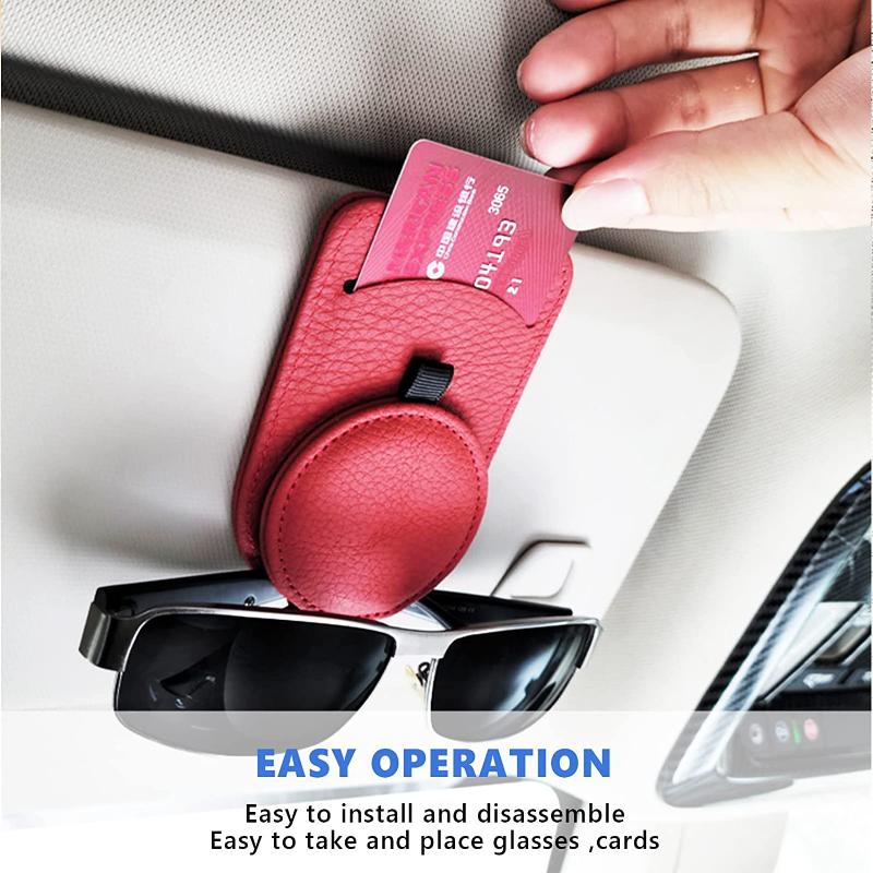 Sunglass Holder for Car Visor,Magnet Sunglasses Holder for car,Leather Car Sunglass Holder,Visor Sunglasses Clip with Storing Glasses Cards