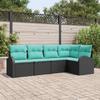 Garden Sofa Set with Cushions 5 Pieces Black and Turquoise Poly Rattan