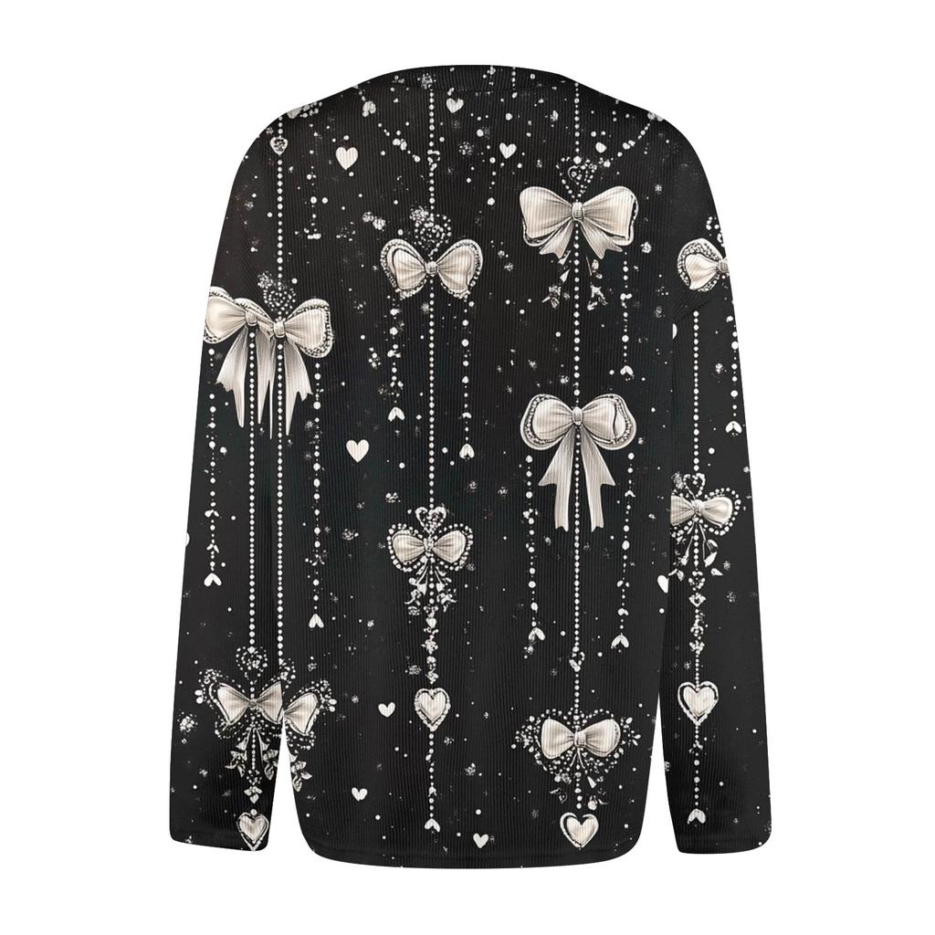 Women's Fashion Printed Long Sleeve Knitted Cardigan Button Down Jacket
