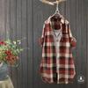 Women's Point Collar Long Sleeve Plaid Blouse Loose Fit Casual Cotton Tunic Shirt Outerwear