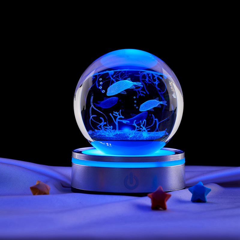 3D Laser-Carved Deep-Sea Fish Crystal Ball Night Light Ornament