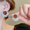 Vintage Brown Moonstone Stud Earrings for Women Fashion Geometric Circular Resin Drop Earrings Daily Party Jewelry Wholesale
