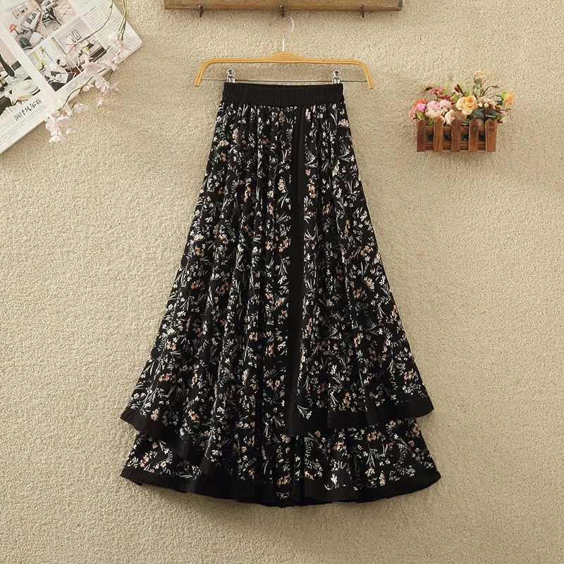 

Юбка миди с большим подолом в ретро этническом стиле с цветочным принтом Black All yards