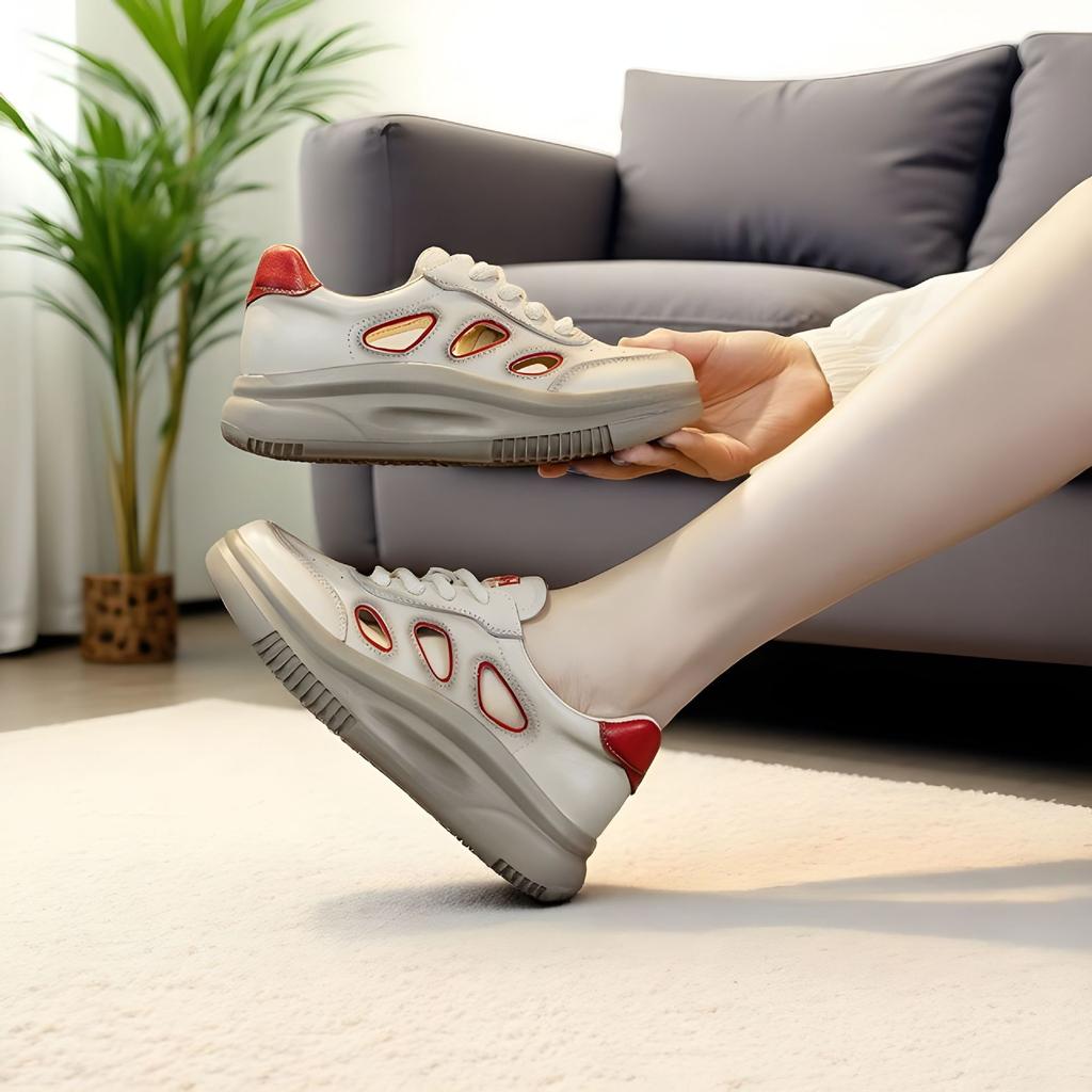 Fashion 4.5CM Women Platform Shoes 2025 Summer Hollow Out Breathable Cow Leather Lace-up Casual Sneakers Ladies Wedges Heel Shoes