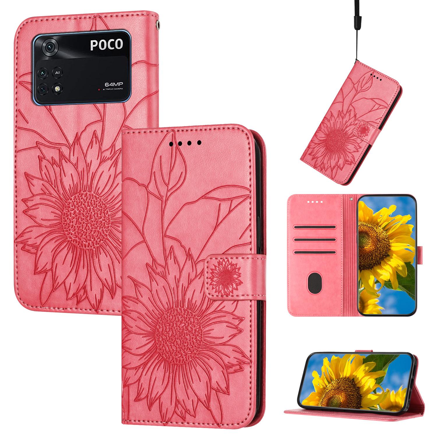

Защитный чехол из искусственной кожи с тиснением подсолнечника, фолио, держатель для магнитных карт, подставка, ремешок на запястье, флип-чехол для Xiaomi 11 12T 13 Pro Poco M4 X3 Redmi Xiaomi Mi 11 Lite розы красного