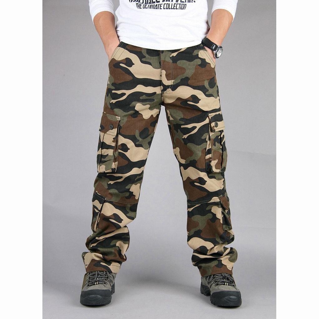 Men's Camouflage Overalls Cotton Multi Pocket Trousers Sports Casual Work Pants