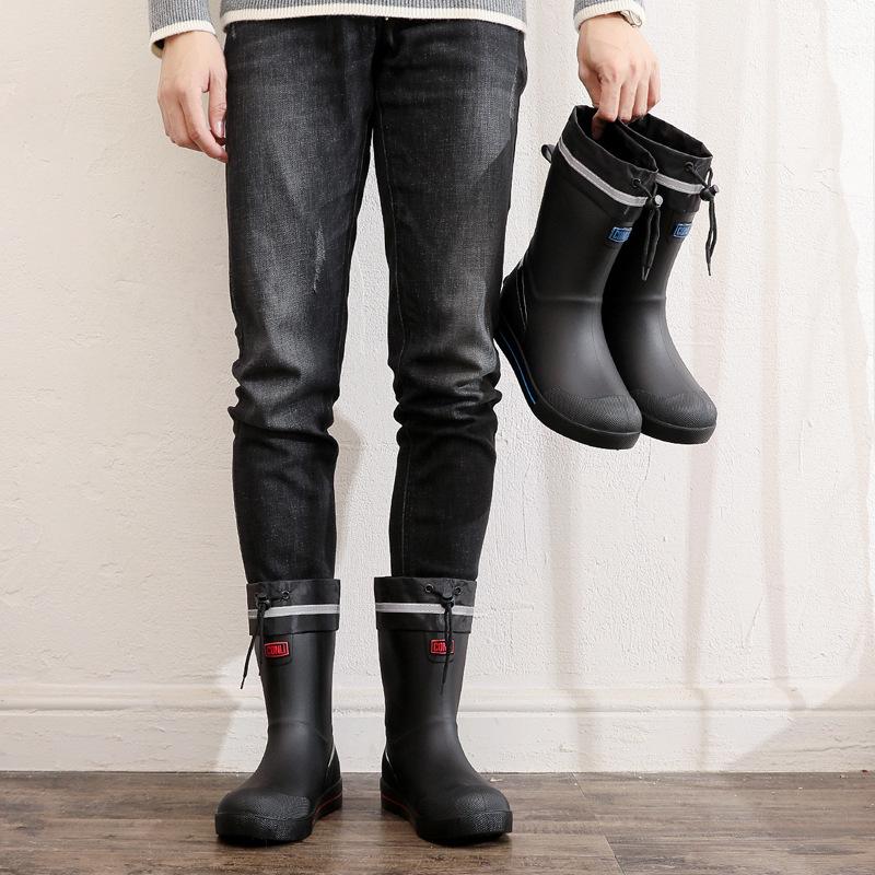 [One piece] Rain shoes men's short and medium non-slip waterproof shoes outdoor water boots warm fishing rain boots rubber shoes