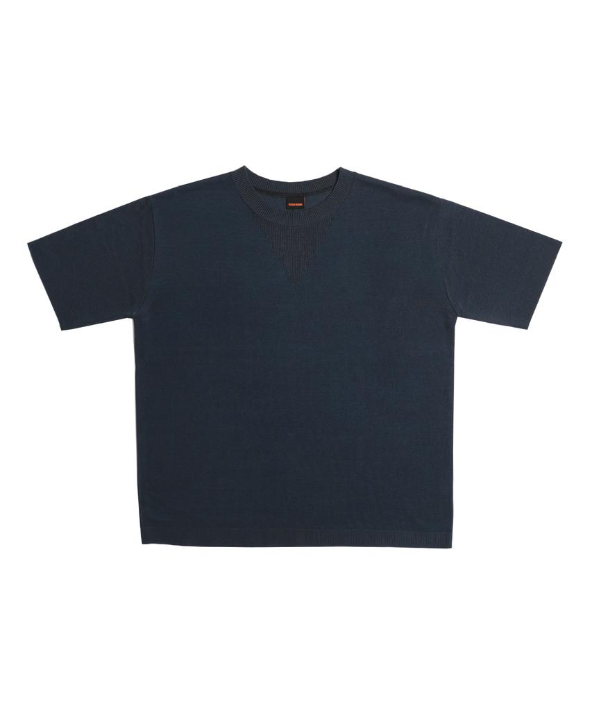 STAGE NAME Cool Soft Neck Punching Knit Short Sleeve Tee_Navy