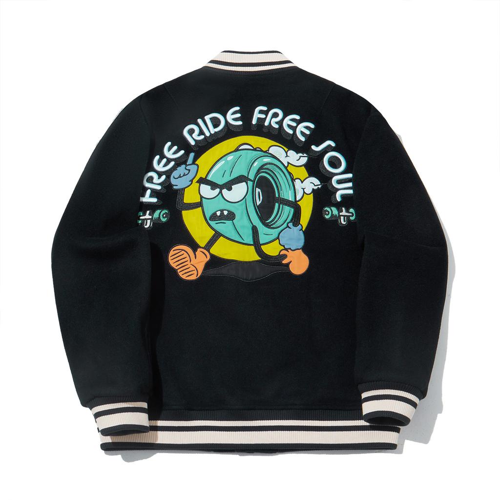 Li Ning Skateboard Series Loose Baseball Collar Single-Breasted Letter Print Cotton Jacket Unisex Jacket Black AJMU167-1