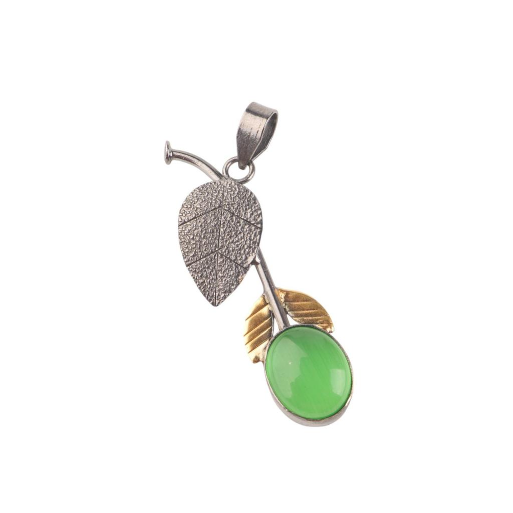 Natural Green Cat's Eye Gemstone 925 Sterling Silver Jewelry Pendant Necklace PP-55-30