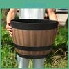 Faux Plant Whiskey Barrel Pot Shape Home Decor Plastic Indoor Outdoor Yard Patio Flowerpot For Garden
