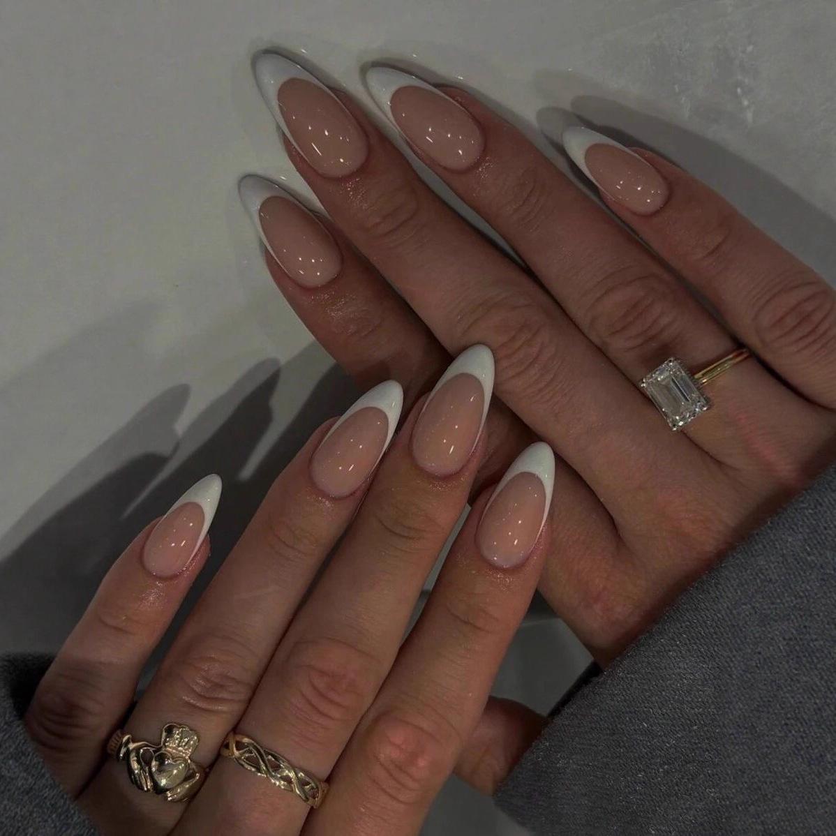 White French Wearable Fake Nail Tips - Reusable, Removable Nail Art Stickers