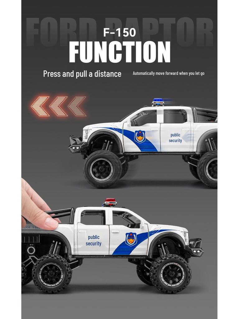 1:24 Ford Raptor Police Car Alloy Pull Back with Light & Sound